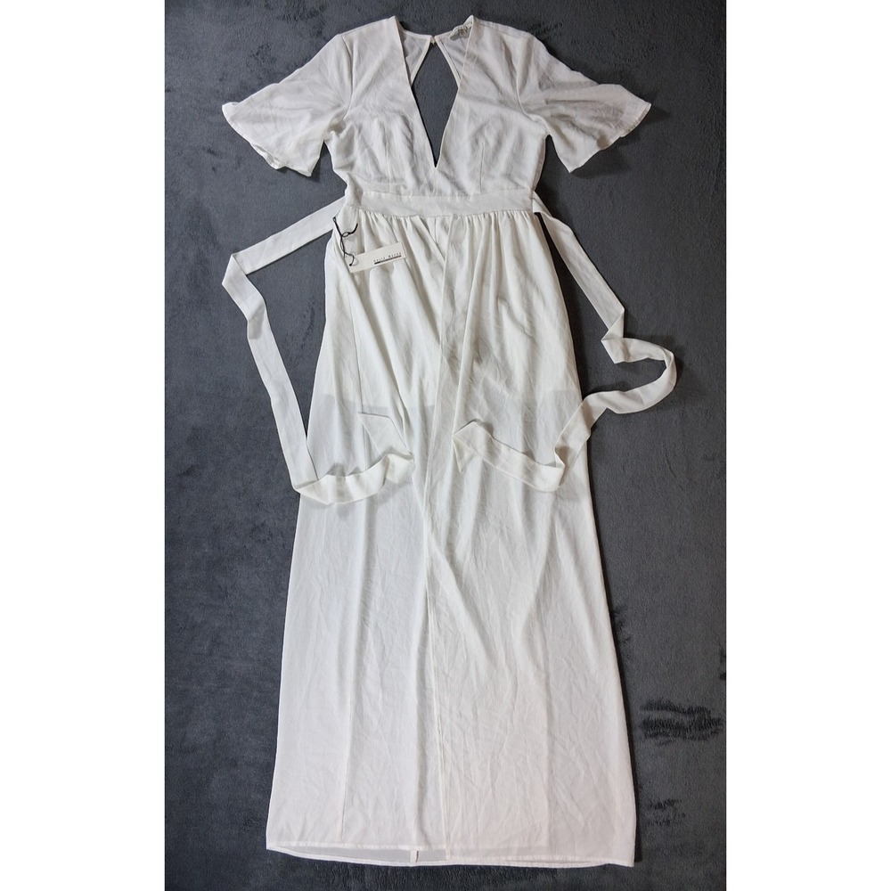 Haute Monde Womens White Maxi Wrap Dress V-Neck Boho Flutter Sleeve NWT S